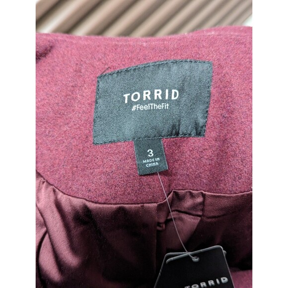Torrid NWT 3X Burgundy Long Wool Blend Button Front Pea Coat Trench Winter Cold - Picture 8 of 12